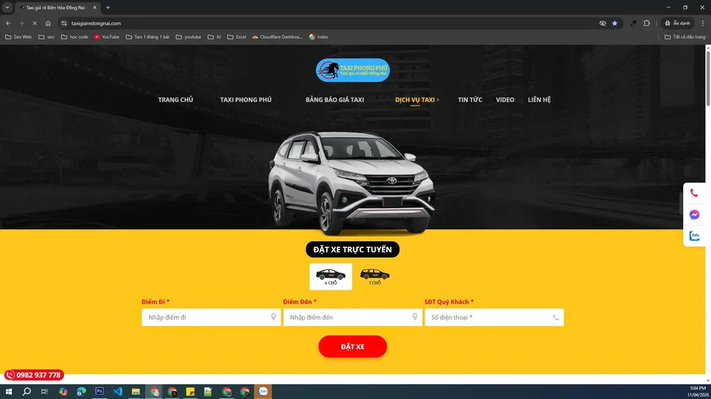 Đặt xe trực tuyến qua Website chính thức